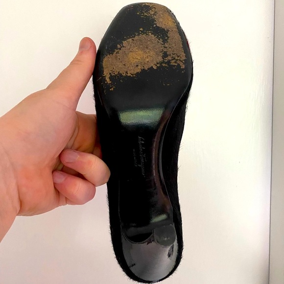 Vintage W9 - 90s Salvatore Ferragamo Pony Skin Peeptoe Heels - Picture 9 of 12